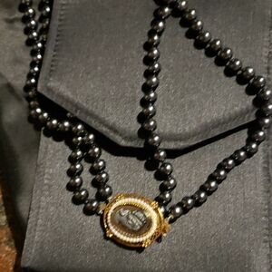 Hematitie Beaded Necklace with Cameo